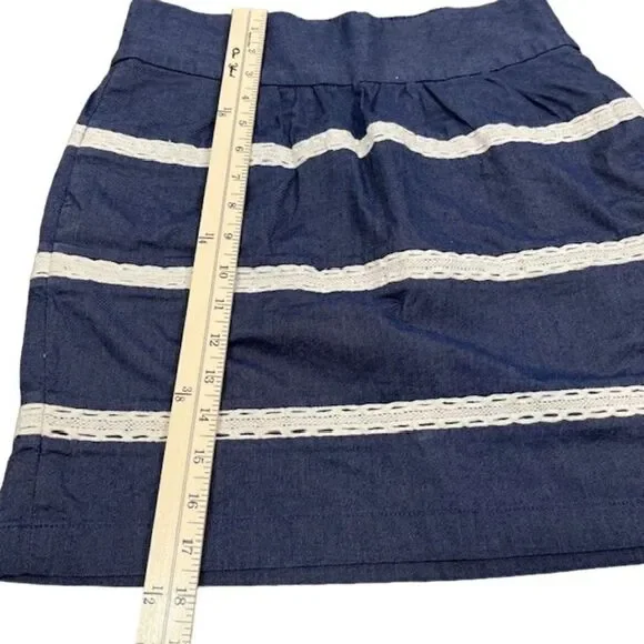 Banana Republic Elastic Waist Chambray Cotton Blend Skirt With Crochet Detail 4 - Picture 4 of 10